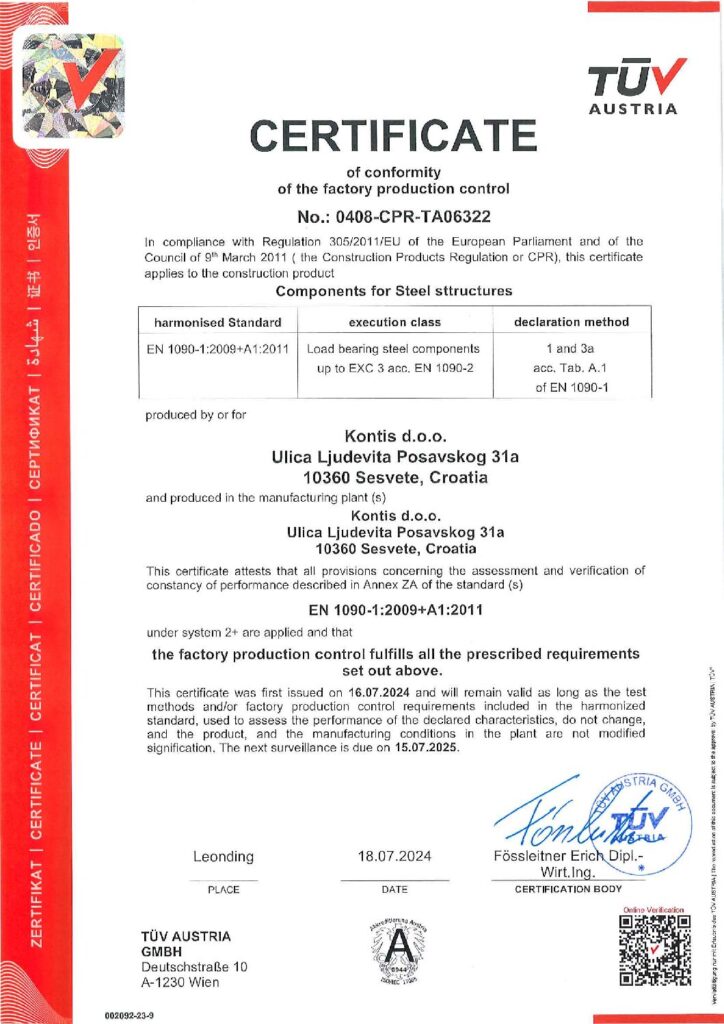 Kontis d.o.o. - EN 1090 Certificate