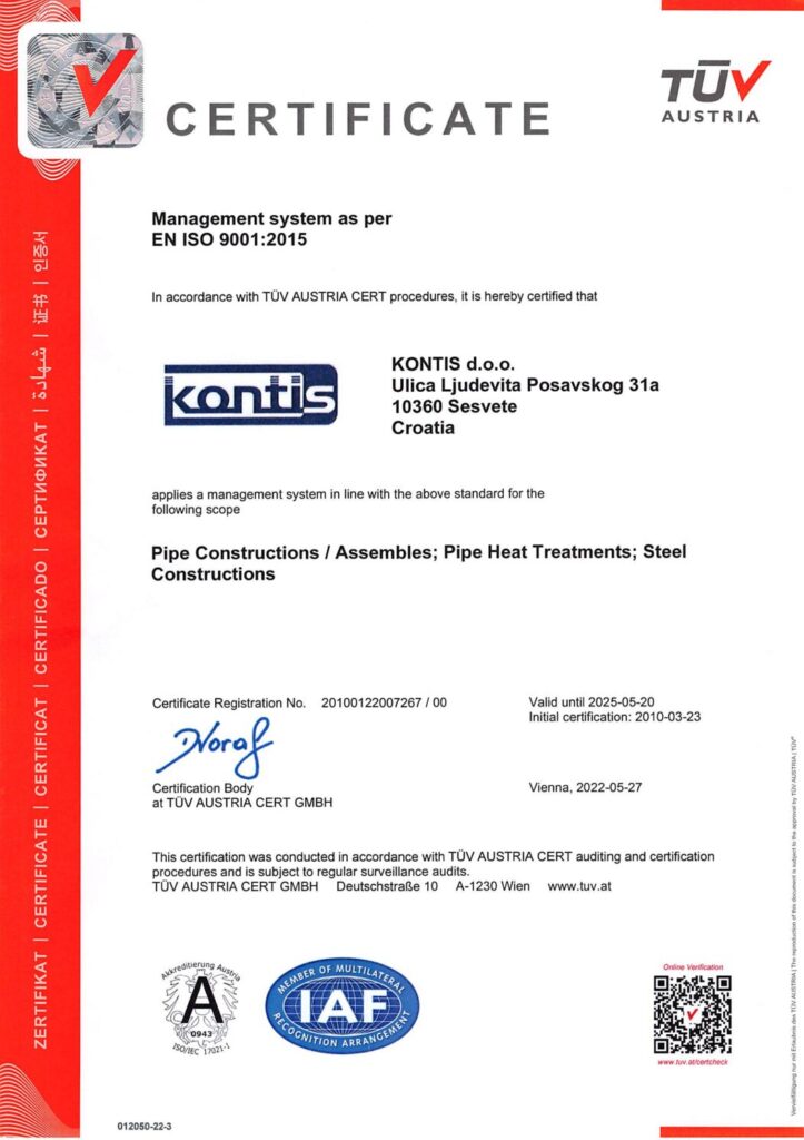 Kontis d.o.o. - ISO 9001:2015 Zertifikat